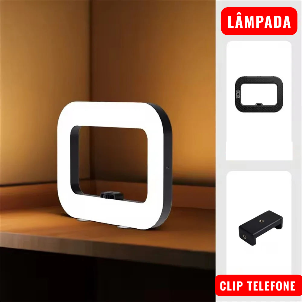 Iluminador Ring Light Retangular Portátil com Suporte