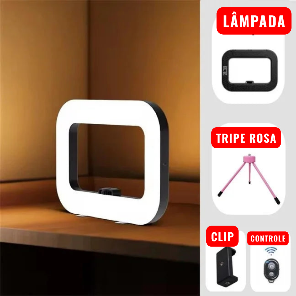 Iluminador Ring Light Retangular Portátil com Suporte