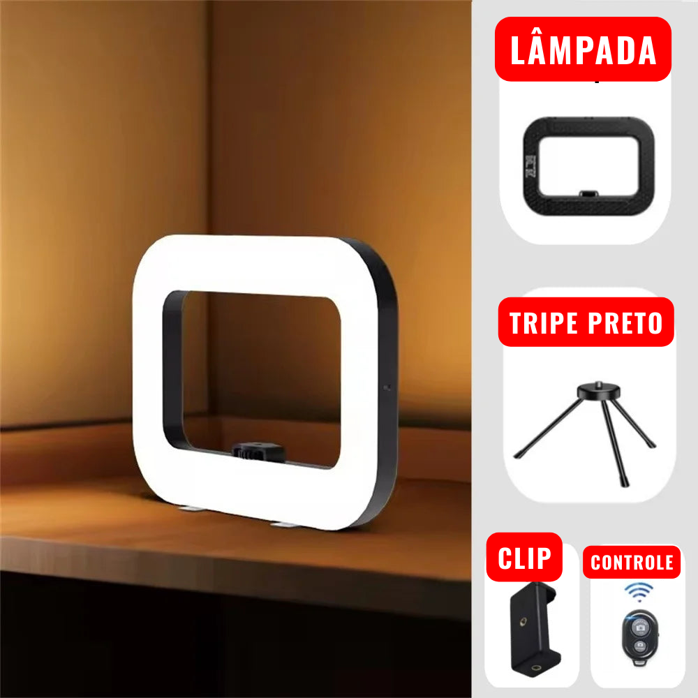 Iluminador Ring Light Retangular Portátil com Suporte