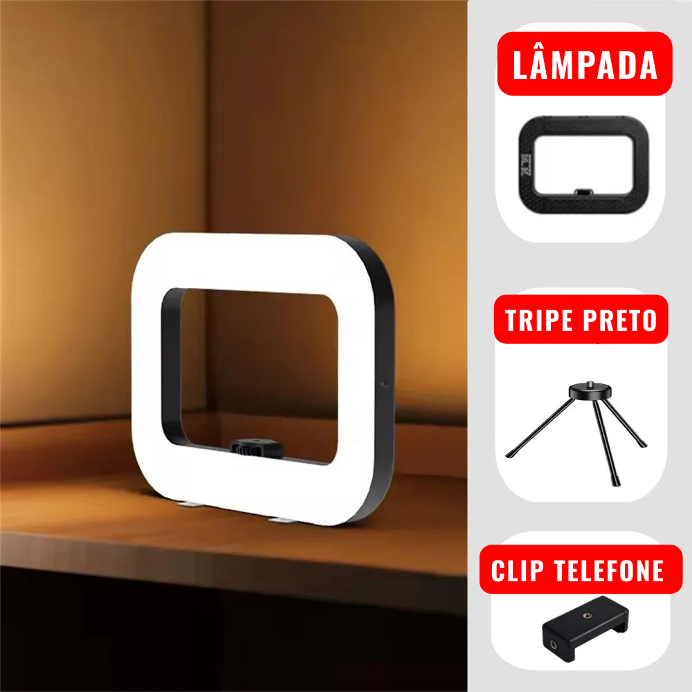 Iluminador Ring Light Retangular Portátil com Suporte