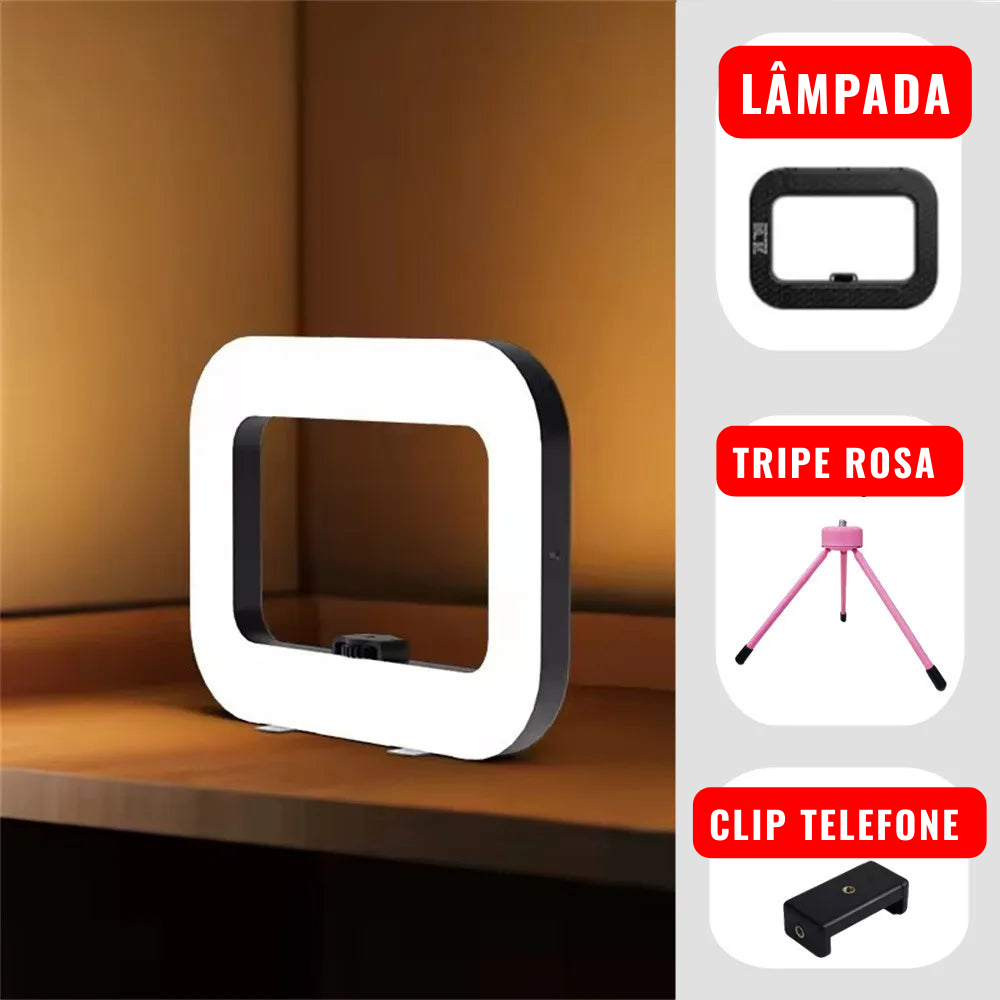 Iluminador Ring Light Retangular Portátil com Suporte