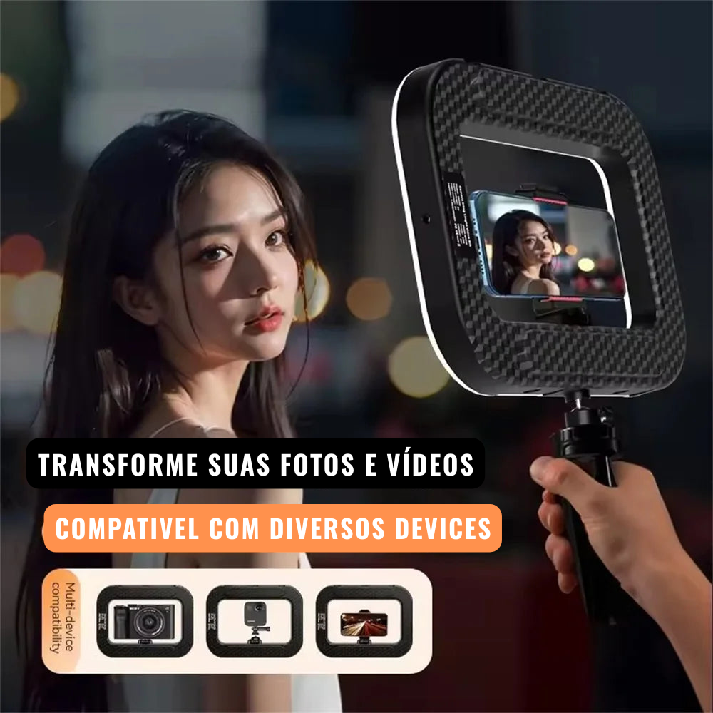 Iluminador Ring Light Retangular Portátil com Suporte