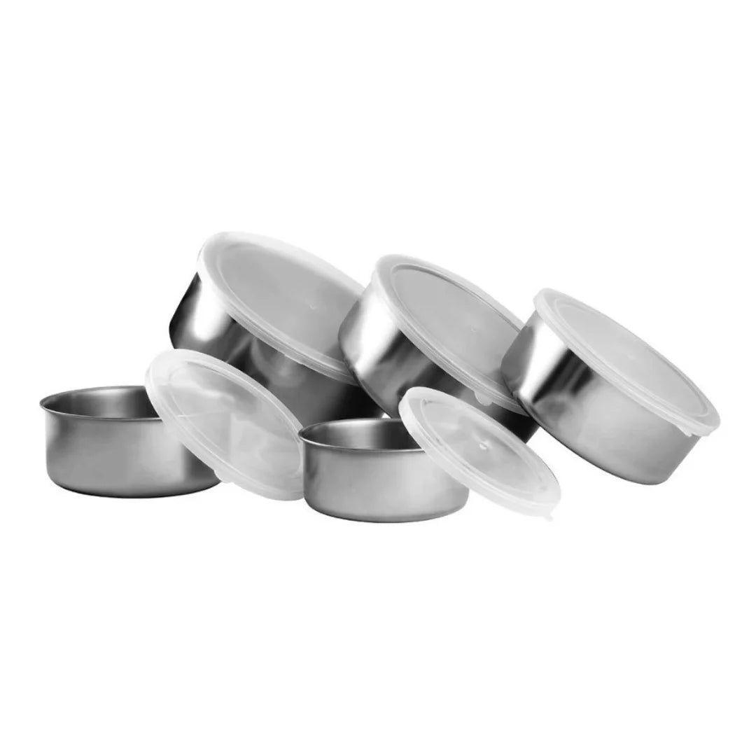 Conjunto com 5 Potes de Aço Inox com Tampa