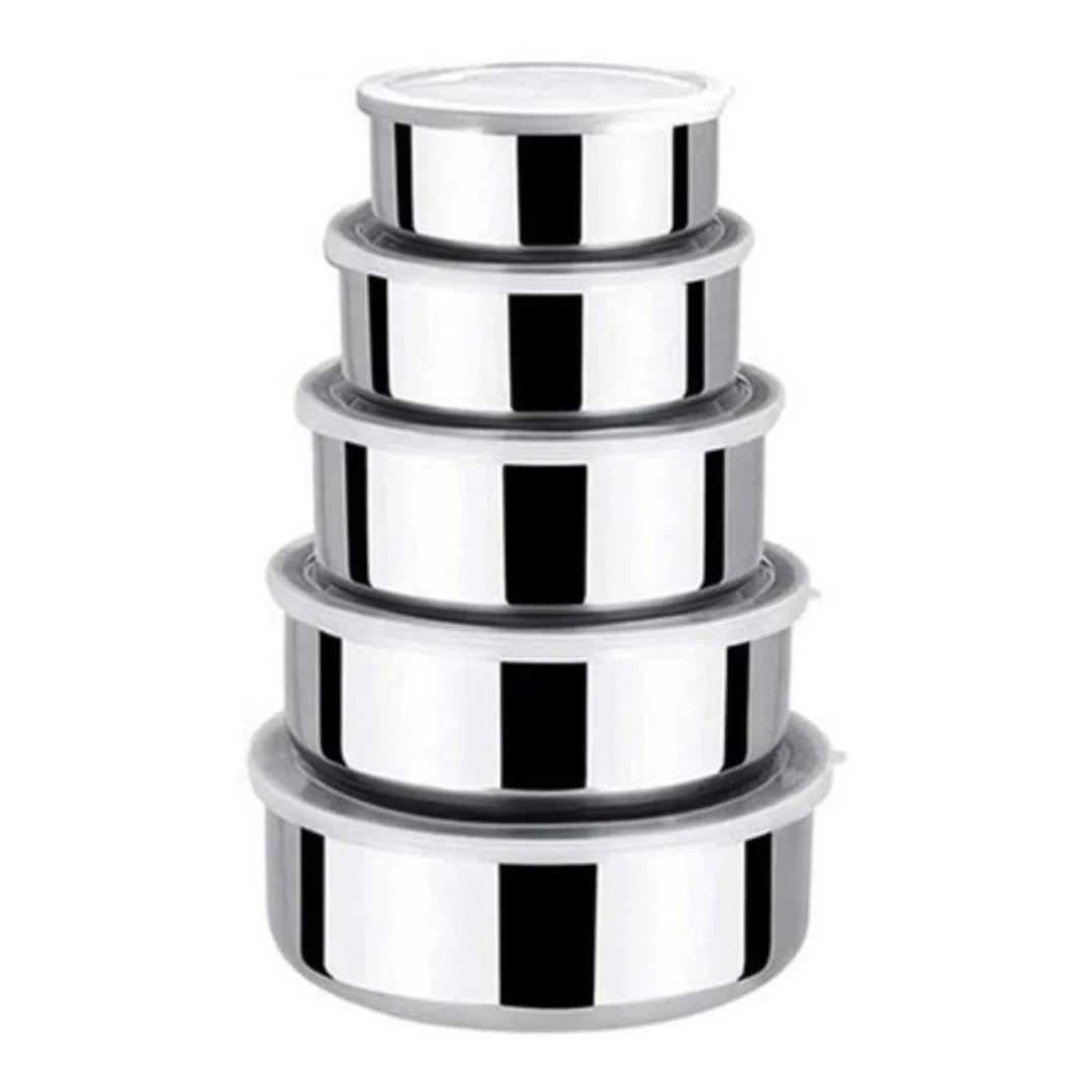 Conjunto com 5 Potes de Aço Inox com Tampa