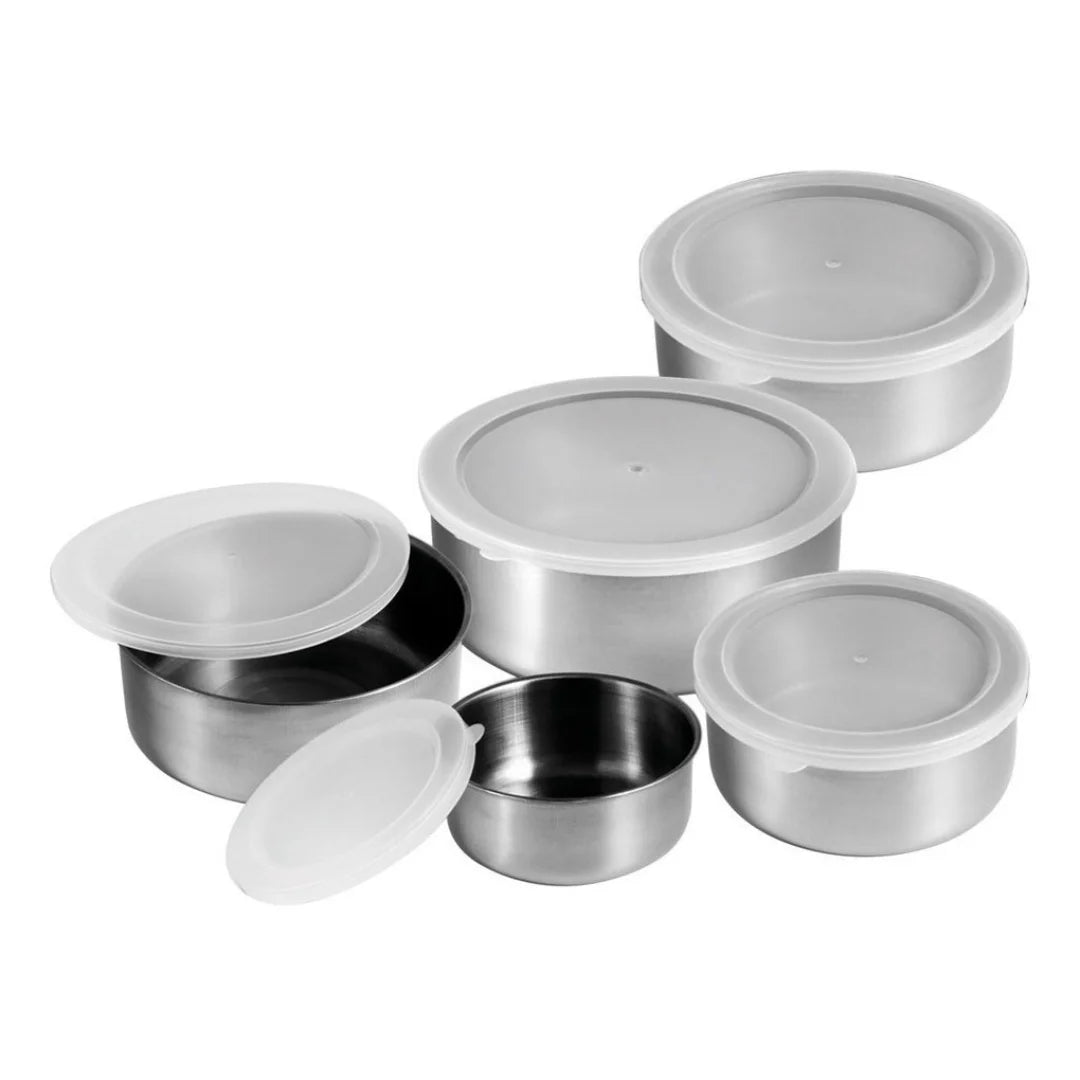 Conjunto com 5 Potes de Aço Inox com Tampa