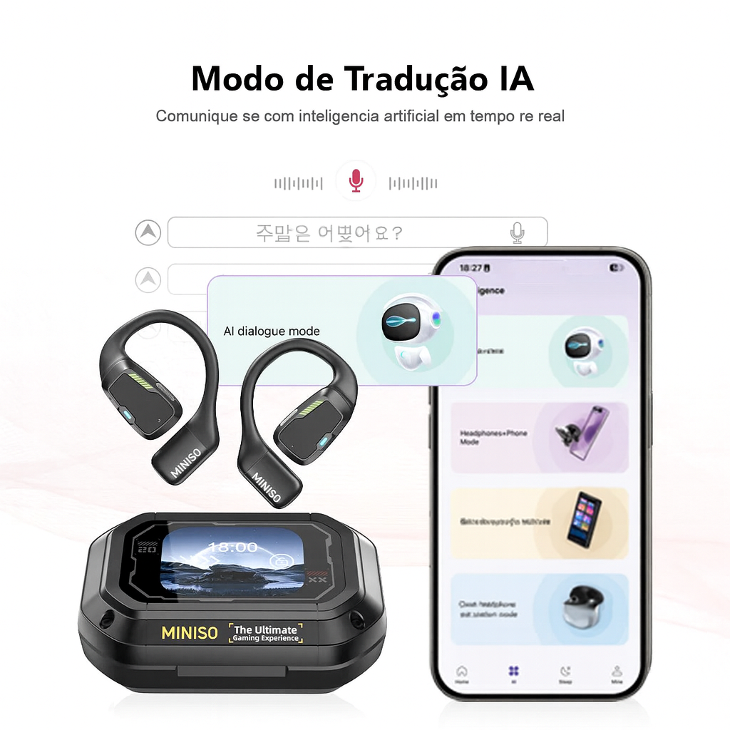 Fone de Ouvido Tradutor à Prova d’Água Longa Duração de Bateria