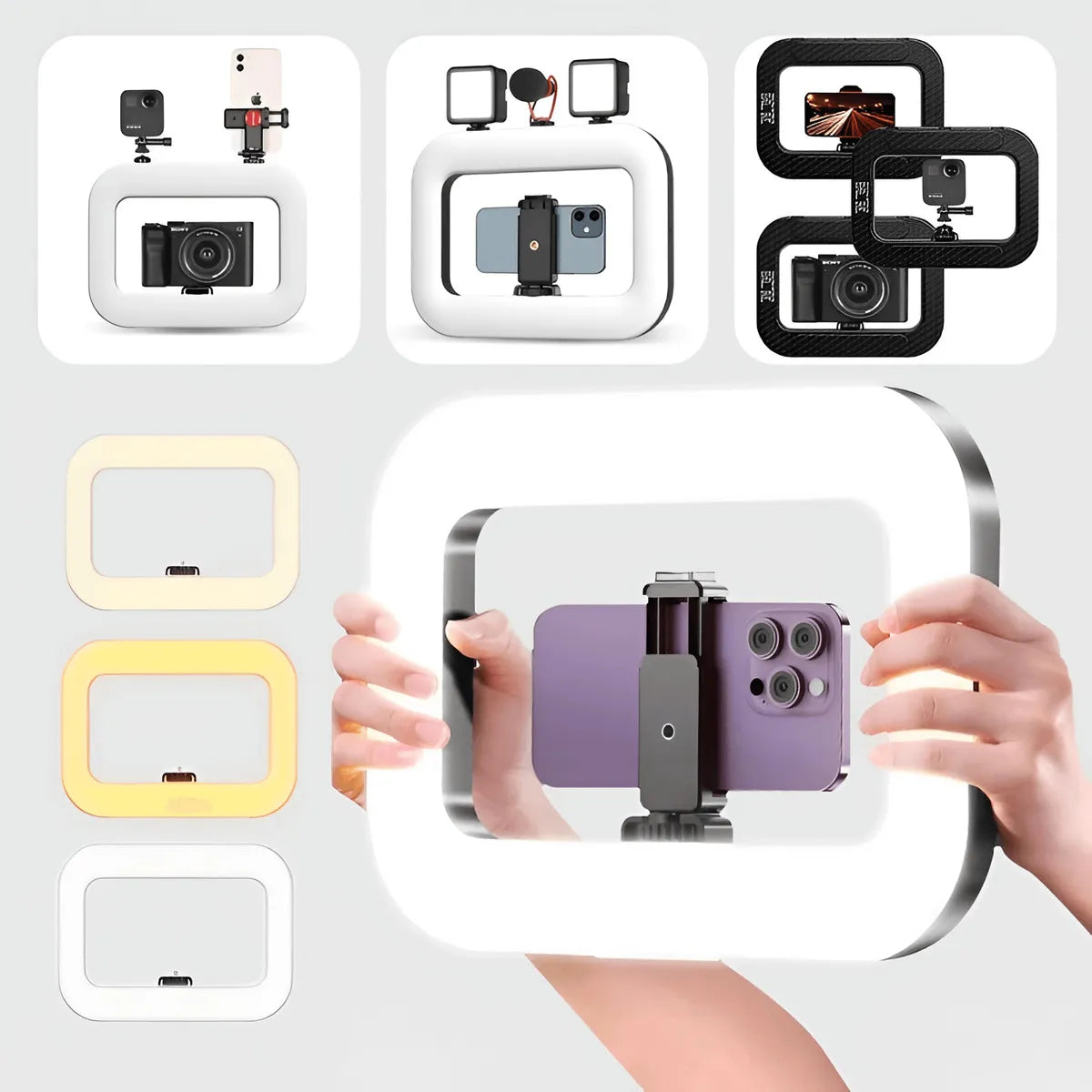 Iluminador Ring Light Retangular Portátil com Suporte