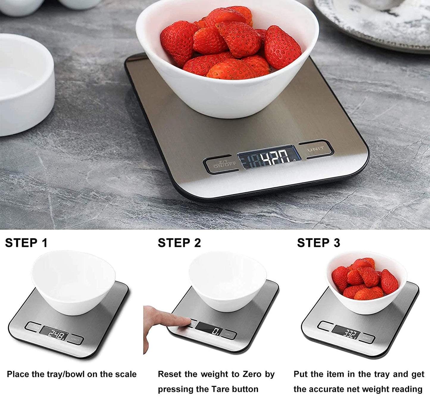 Balança Digital de Cozinha 1g a 10kg com Alta Precisão e Plataforma de Aço Inox