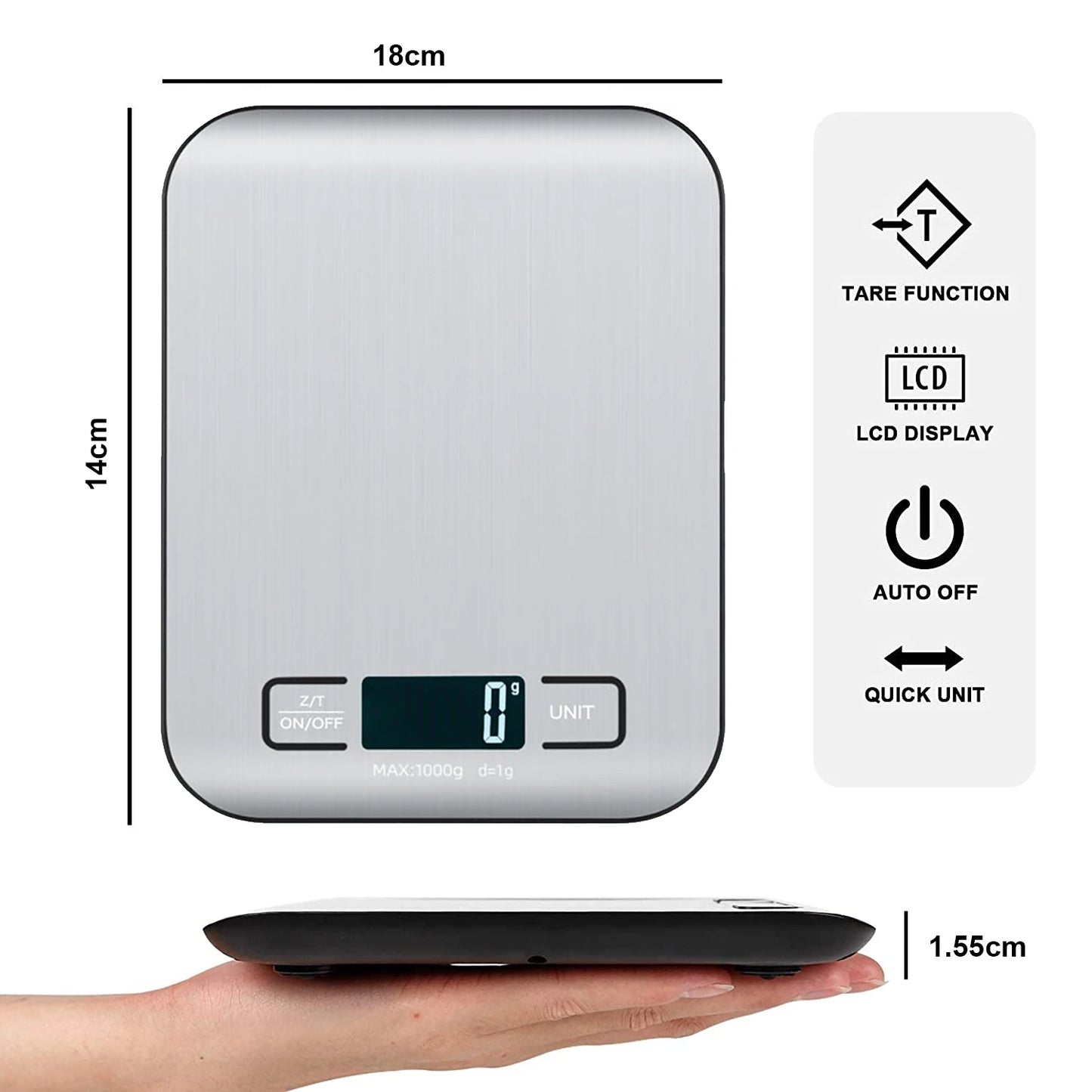 Balança Digital de Cozinha 1g a 10kg com Alta Precisão e Plataforma de Aço Inox