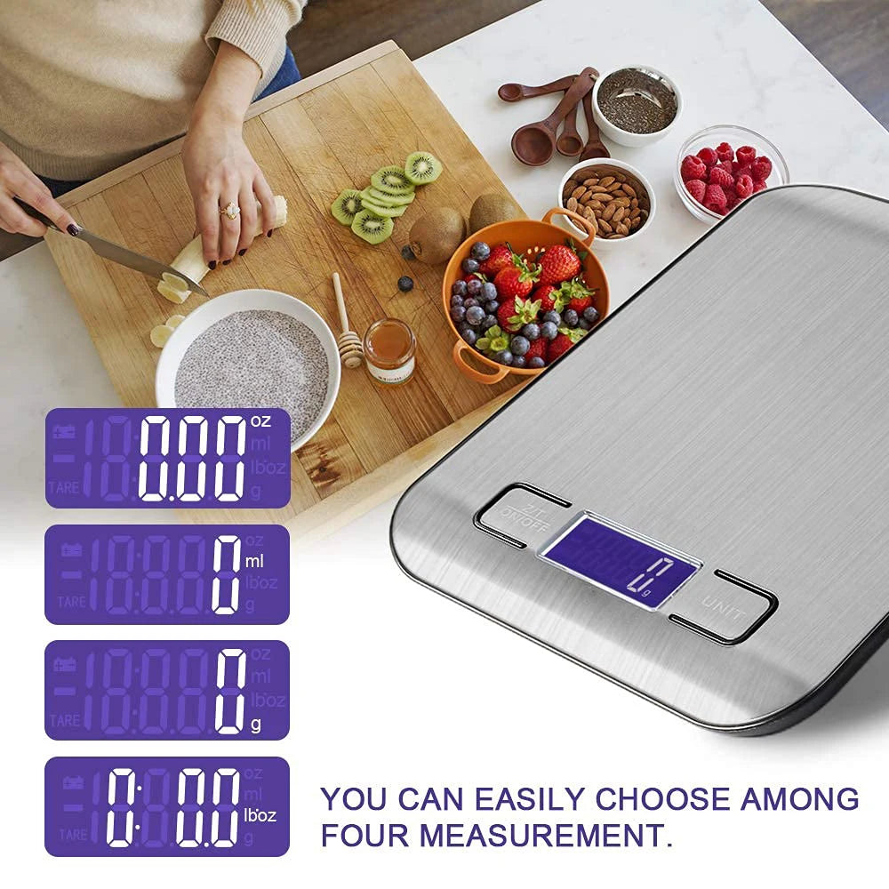 Balança Digital de Cozinha 1g a 10kg com Alta Precisão e Plataforma de Aço Inox