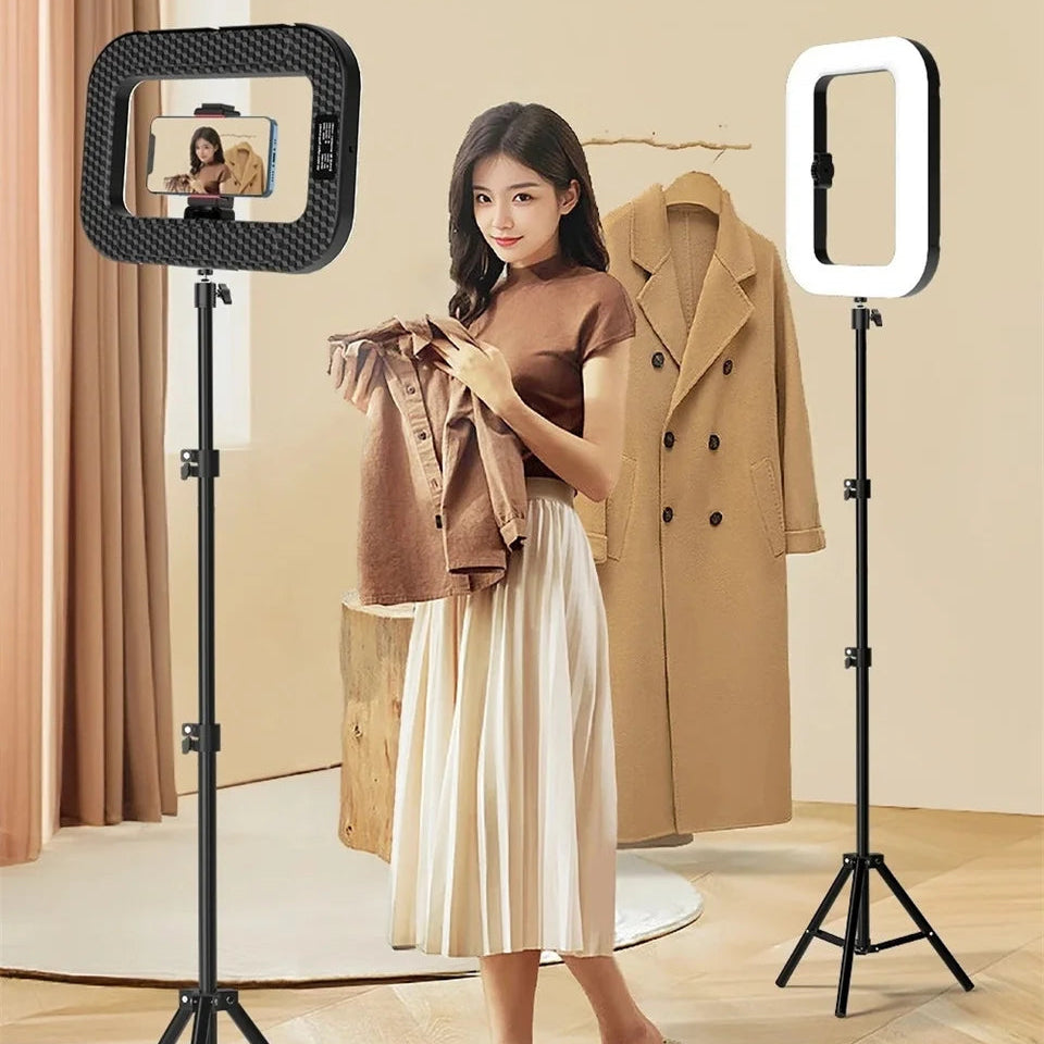 Iluminador Ring Light Retangular Portátil com Suporte