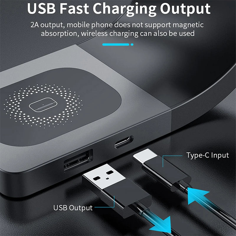 Carregador Sem Fio 4 em 1 com Estrutura de Metal – Rápido Magnético para iPhone , Apple Watch e AirPods