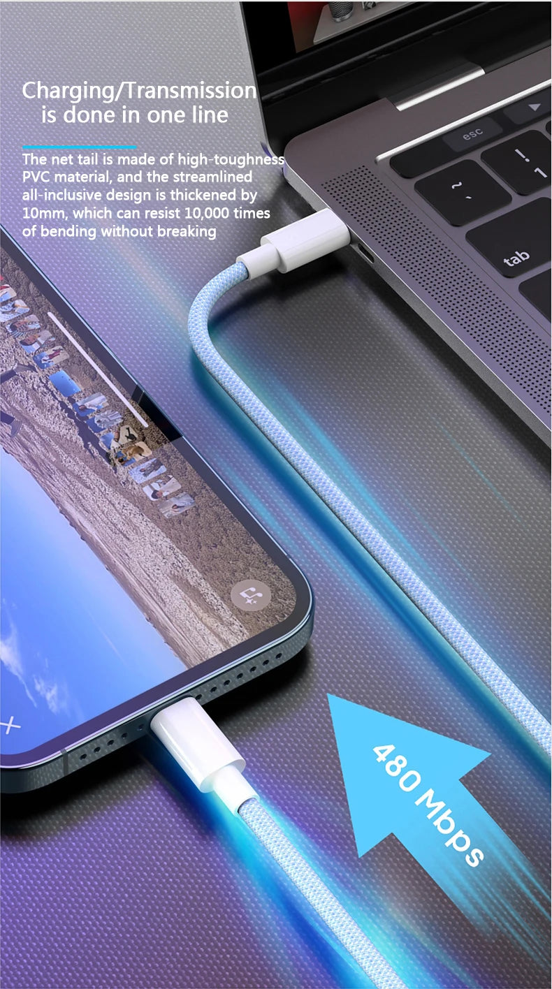 Cabo de Carregamento Rápido USB C
