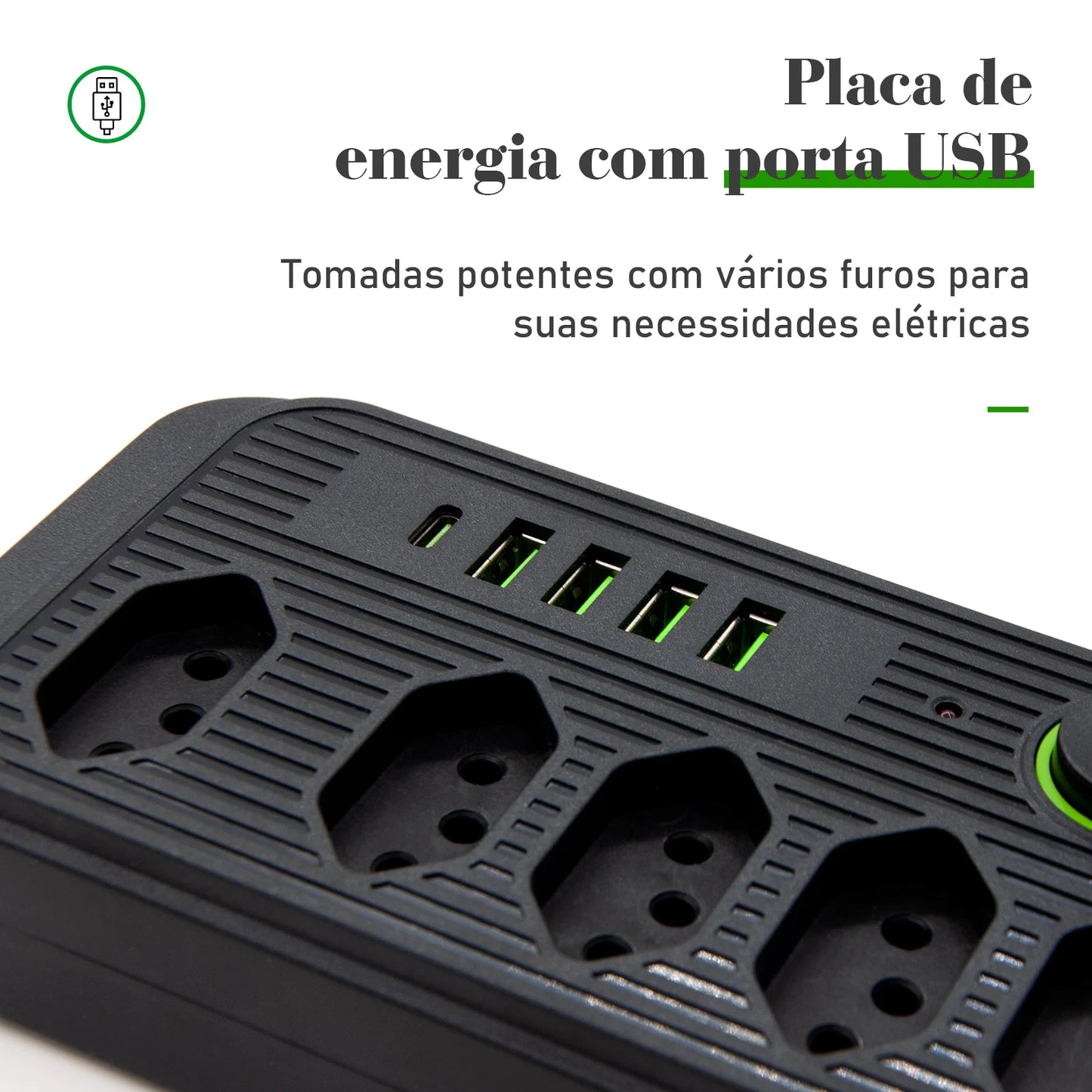 Régua Extensão de Tomadas e Porta USB