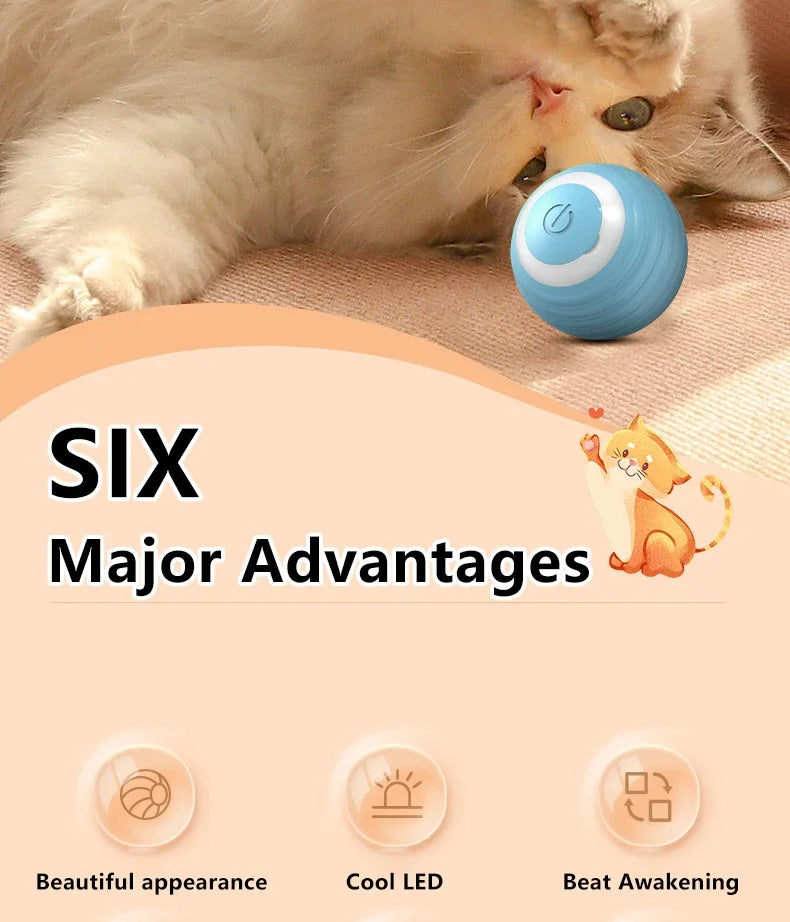 Bola Interativa Inteligente para Gatos – Brinquedo Eletrônico com Rolamento Automático e Efeitos Mágicos