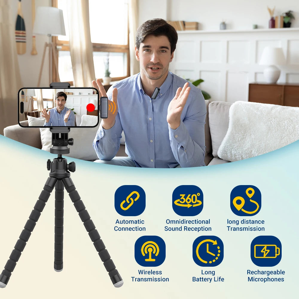 Microfone de Lapela Estéreo Sem Fio – Com Estojo de Carregamento e Cancelamento de Ruído