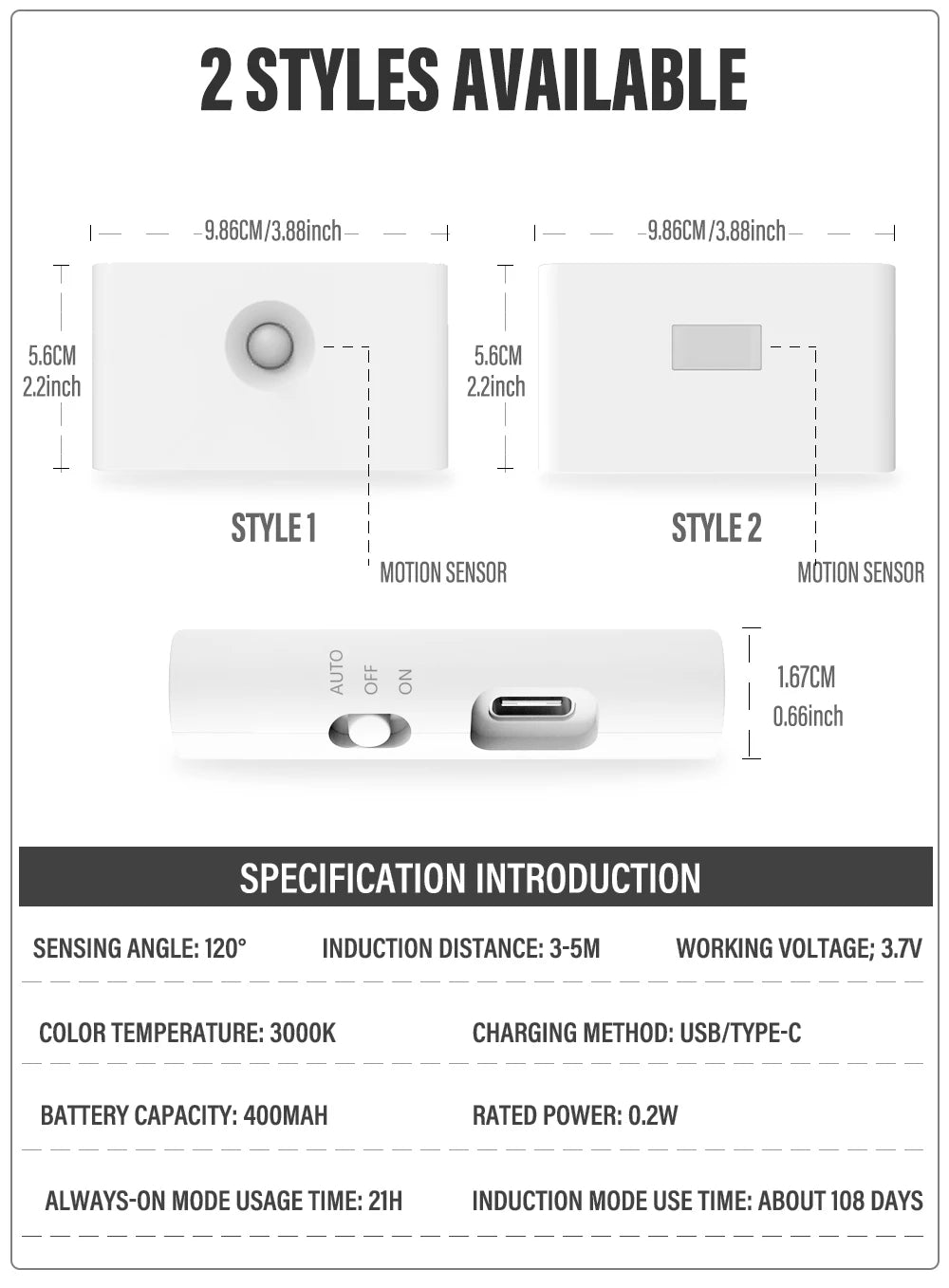 Luz Noturna LED por Indução – Sem Fio, Recarregável via USB