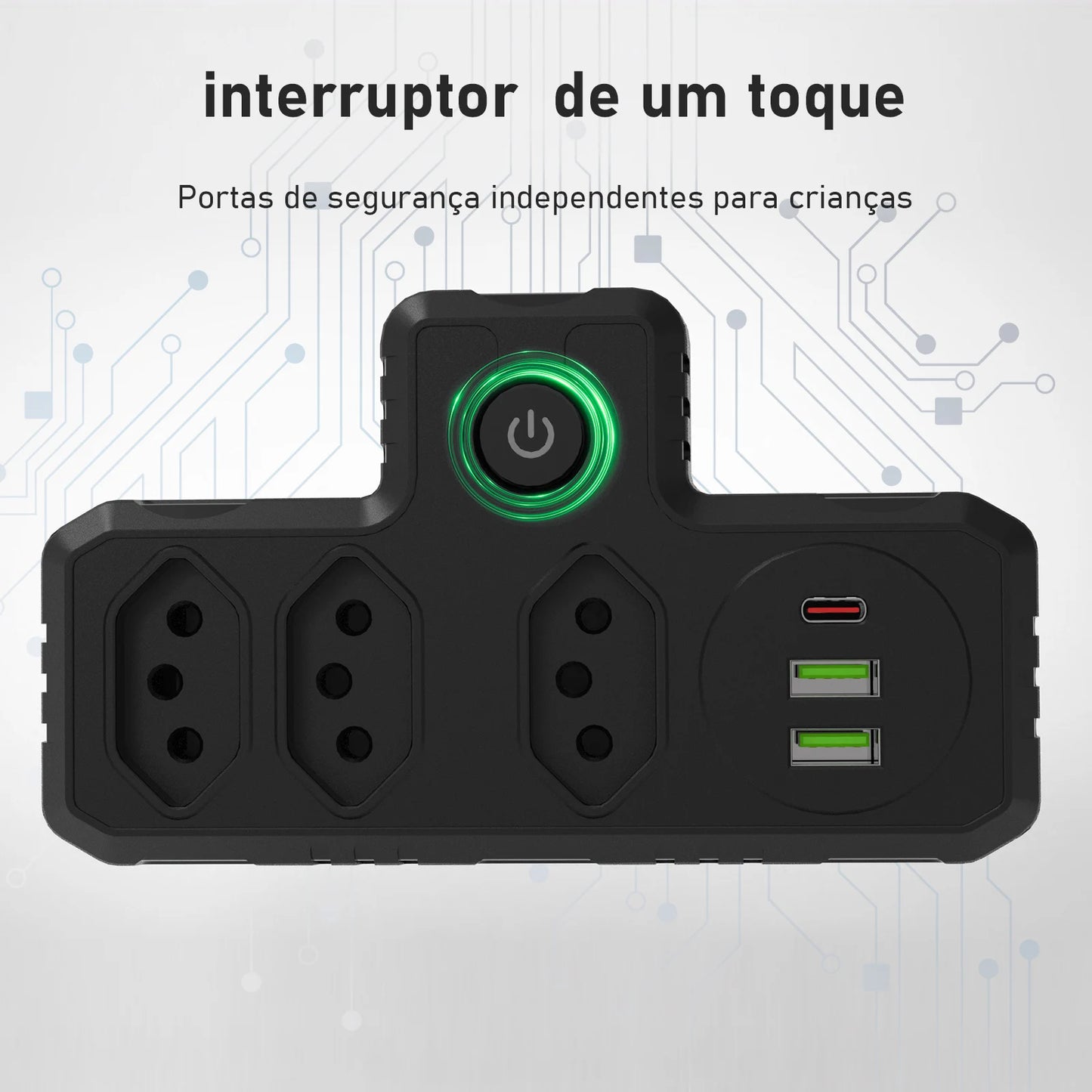 Régua Extensão de Tomadas e Porta USB