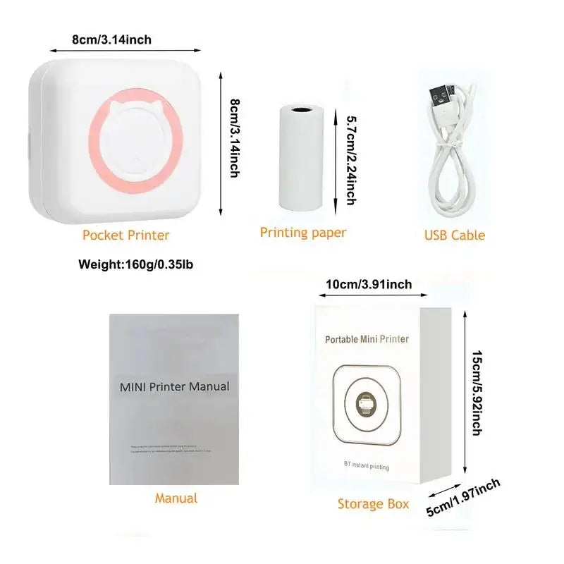Mini Impressora Térmica Bluetooth – Sem Tinta, Para Etiquetas e Fotos