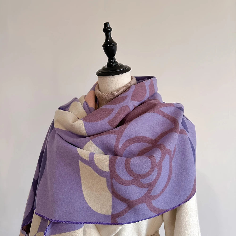 Cachecol Feminino Luxo Floral – Estilo Pashmina Toque de Cashmere 185x65cm