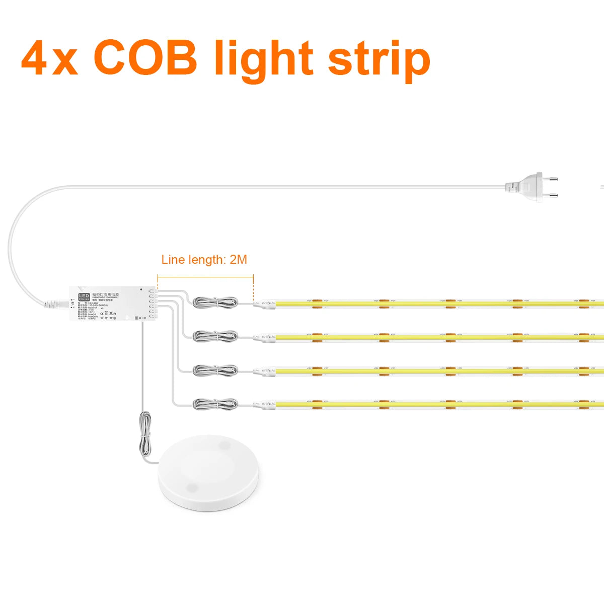 Fita LED para Armário com Sensor de Toque – Regulável, Ideal para Móveis de Madeira e Exposição