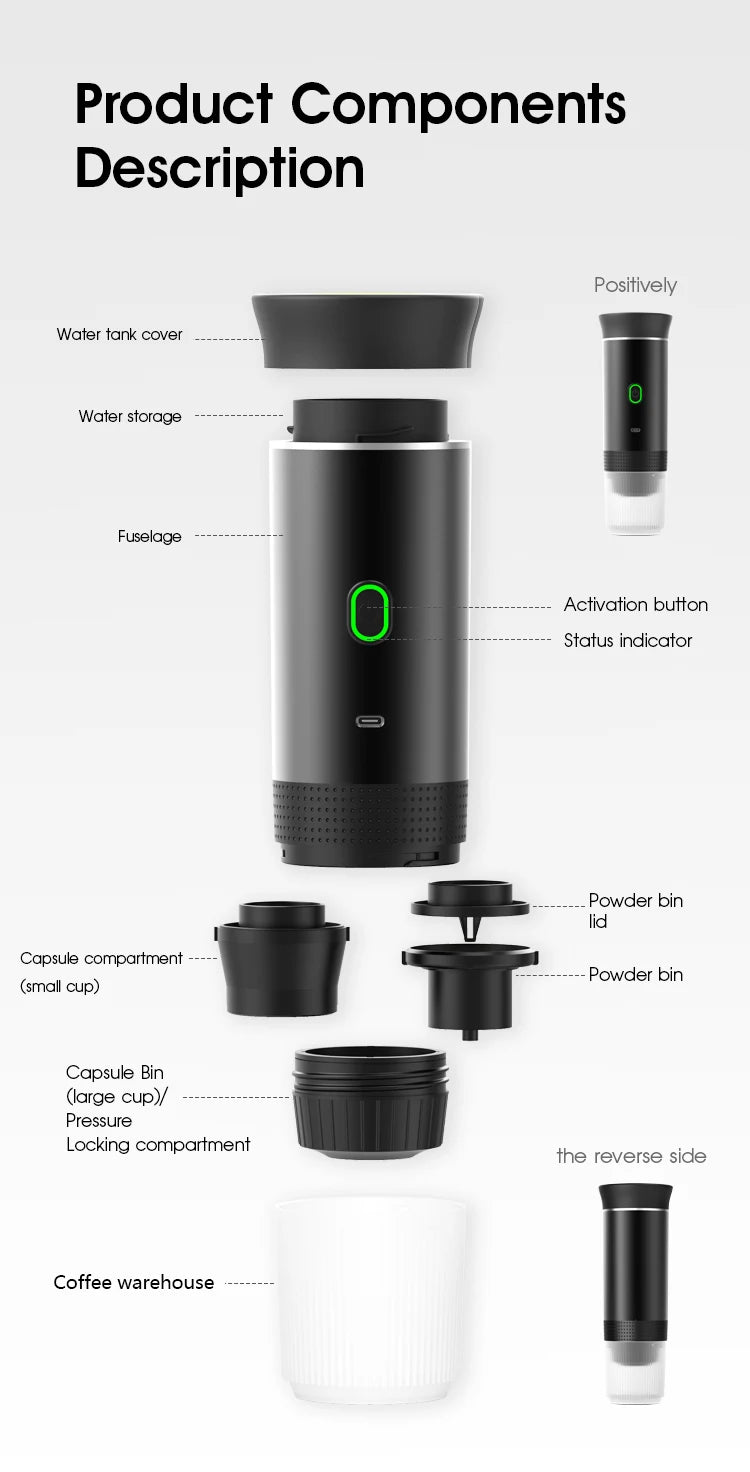Cafeteira Portátil USB café moído ou cápsulas