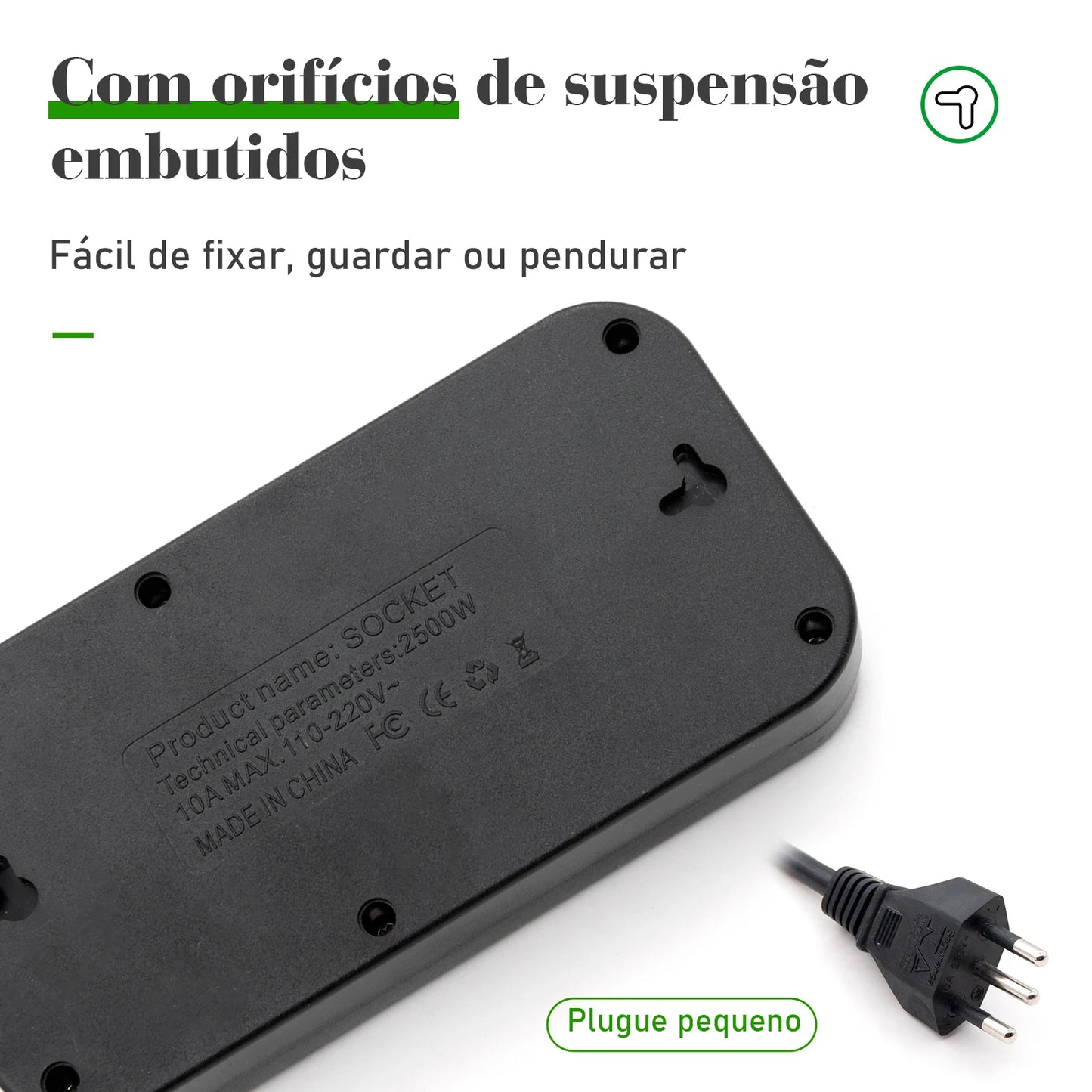 Régua Extensão de Tomadas e Porta USB