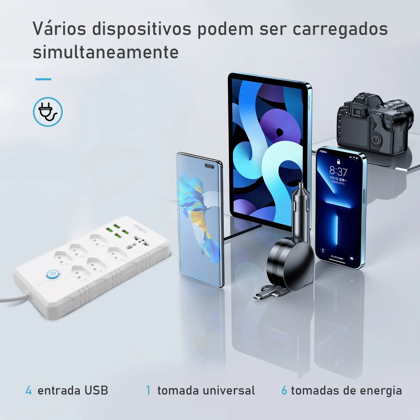 Régua Extensão de Tomadas e Porta USB