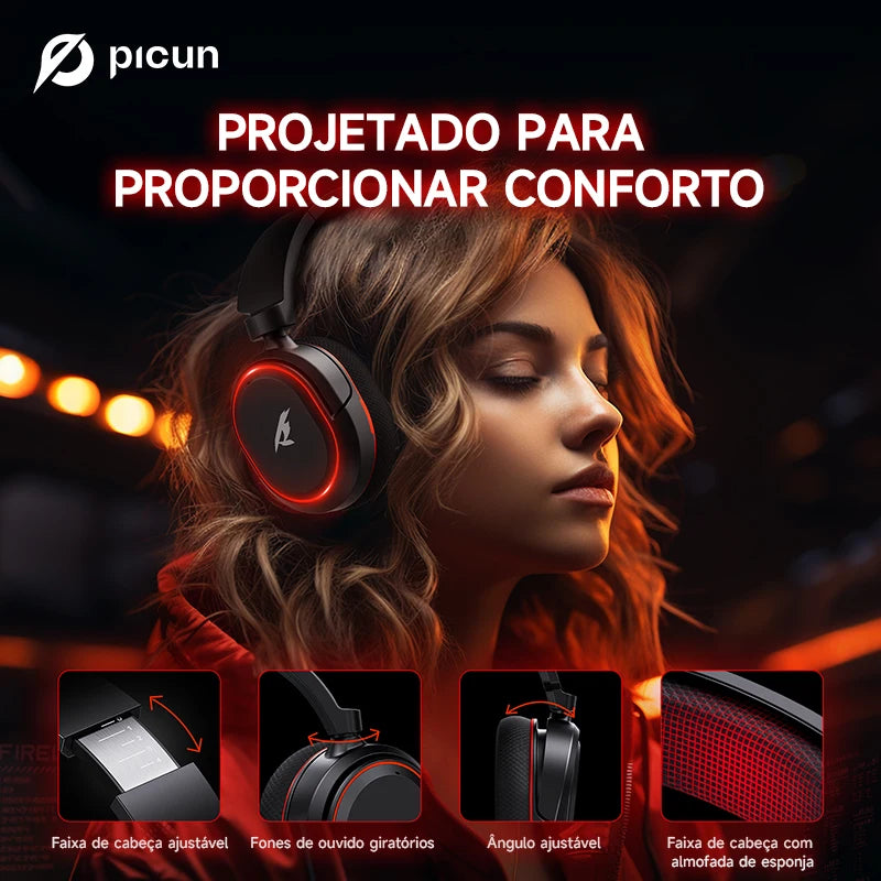 Fone de Ouvido Gamer Sem Fio - 7.1 Surround, Bluetooth 5.3 e Alta Duração de Bateria