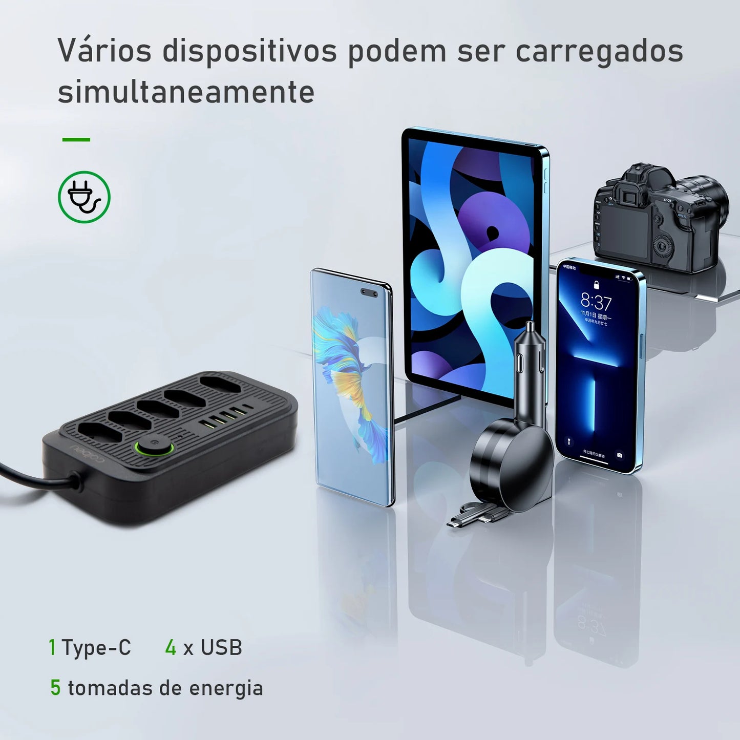 Régua Extensão de Tomadas e Porta USB