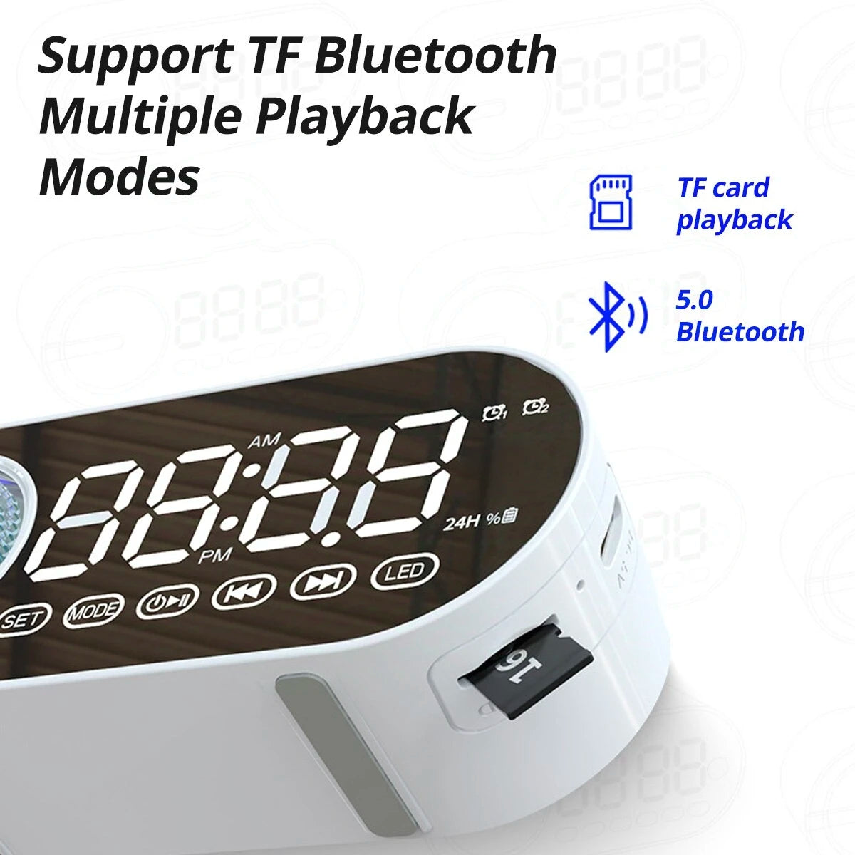 Relógio Despertador Espelho Caixa de Som Bluetooth