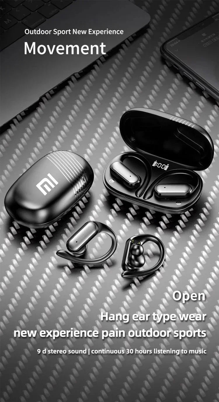 Fones de Ouvidos Bluetooth 5.3, Esportivos com Gancho e Controles Touch