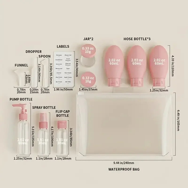 Bolsa Kit de Frascos para Viagem 11 Peças