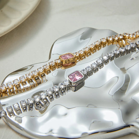 Conjunto Pulseira com Zircônia Rosa