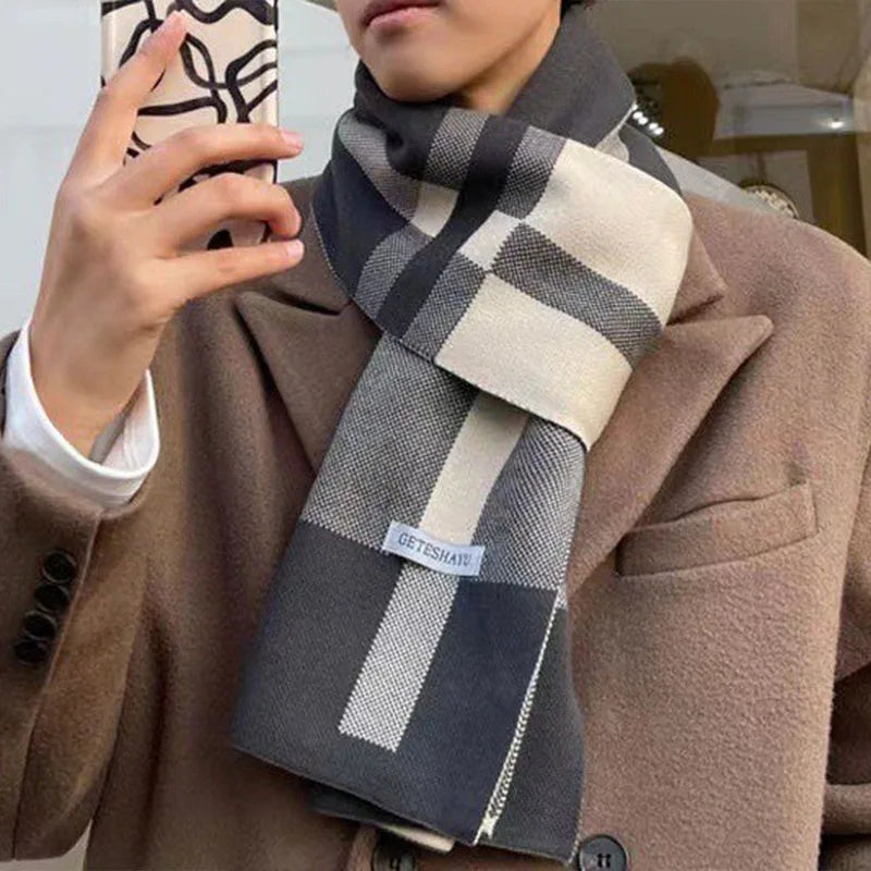 Cachecol Masculino de Inverno – Estilo Patchwork