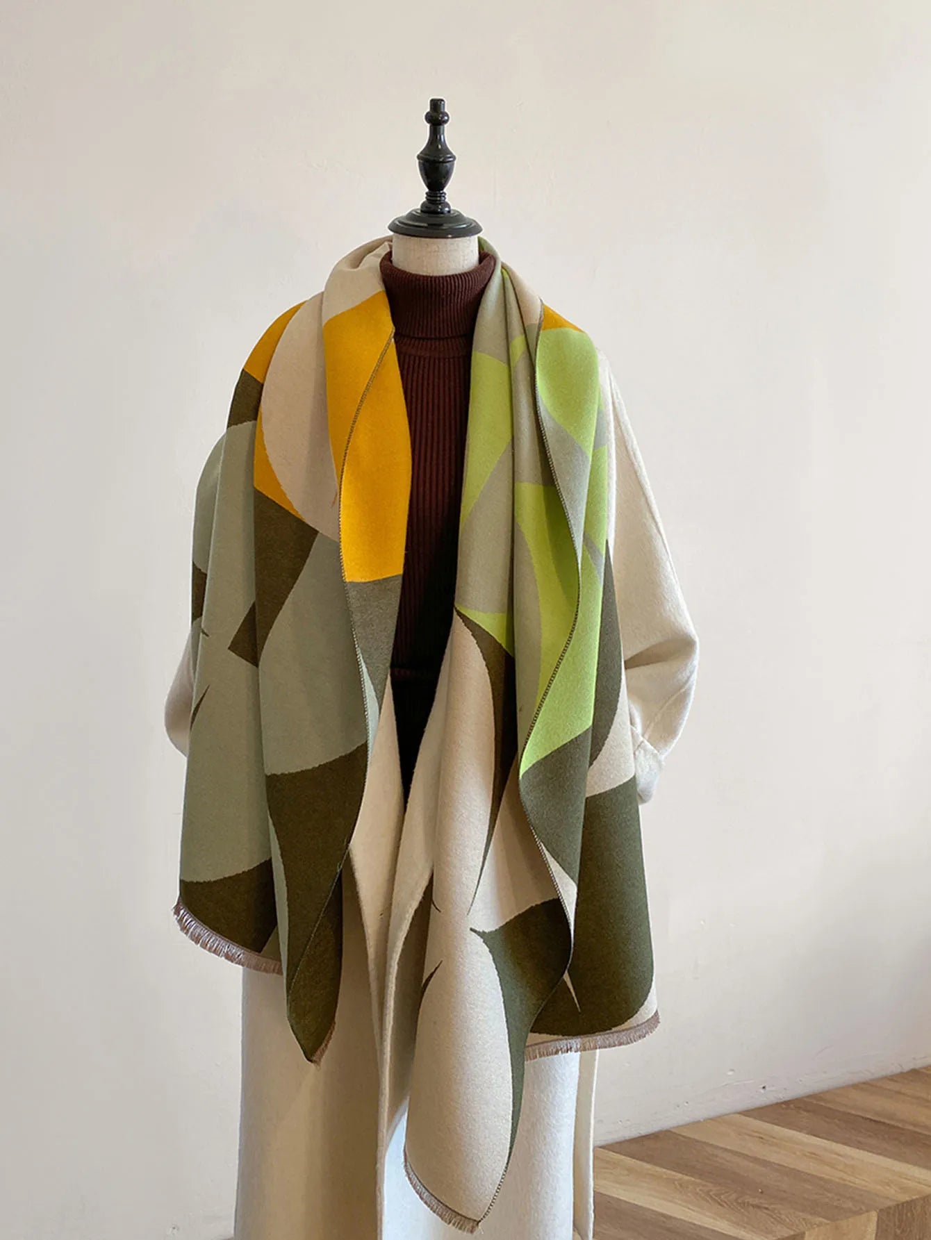Cachecol Feminino Luxo – Dupla Face com Estampa Geométrica | Toque de Cashmere