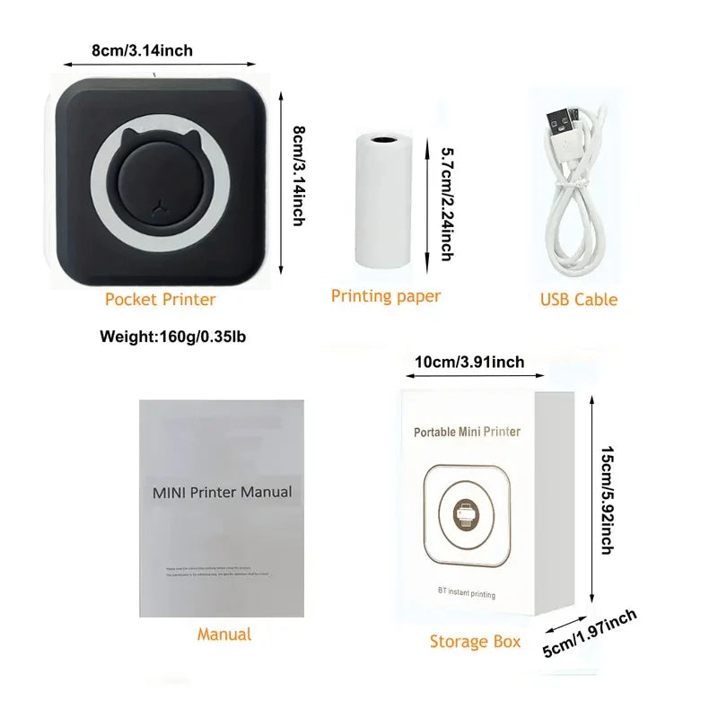 Mini Impressora Térmica Bluetooth – Sem Tinta, Para Etiquetas e Fotos