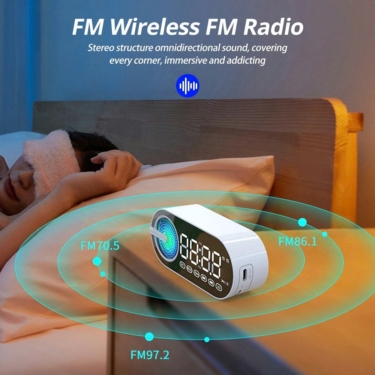 Relógio Despertador Espelho Caixa de Som Bluetooth