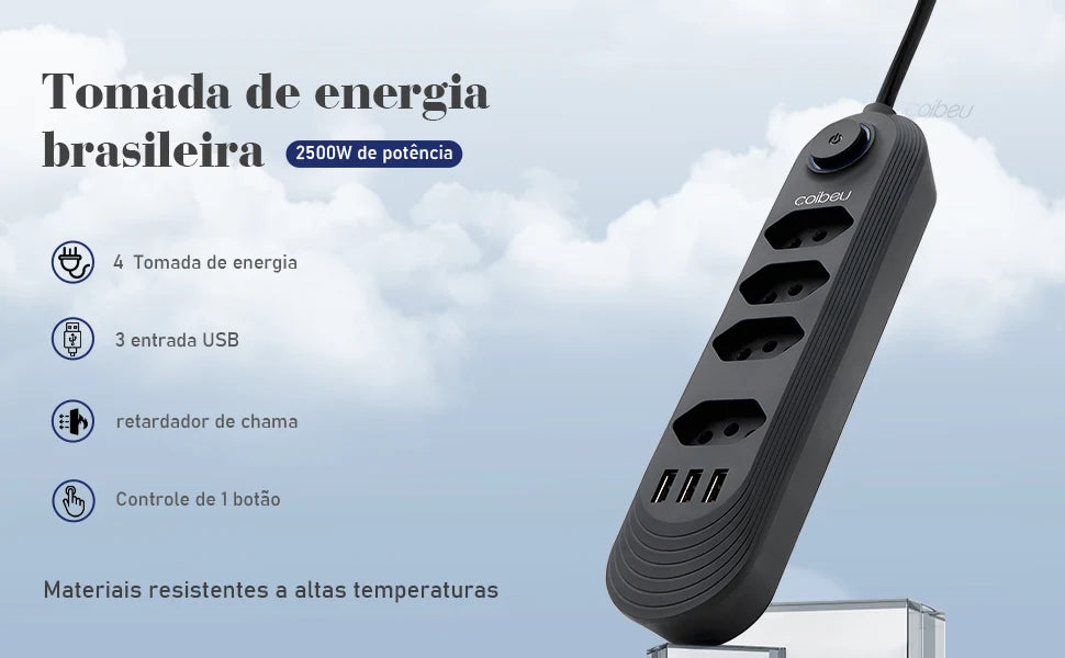 Régua Extensão de Tomadas e Porta USB
