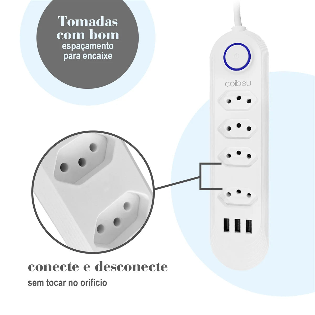 Régua Extensão de Tomadas e Porta USB