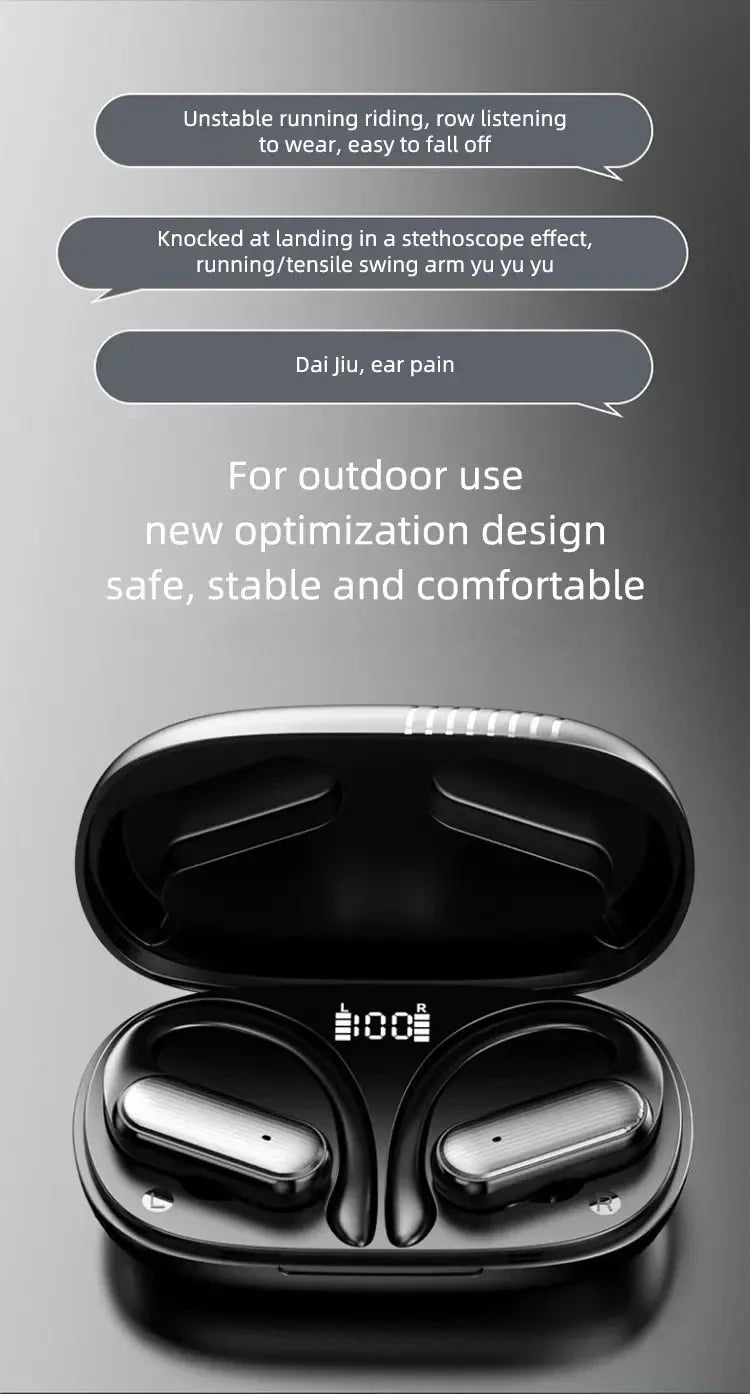 Fones de Ouvidos Bluetooth 5.3, Esportivos com Gancho e Controles Touch