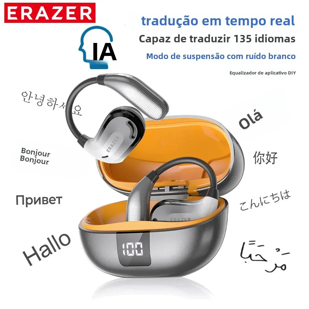 Fones de ouvido AI tradutor sem fio Bluetooth 5.4 135 Idiomas