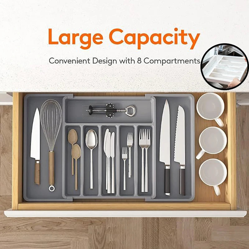 Expandable Cutlery Organizer - Adjustable Tray for Kitchen Drawers