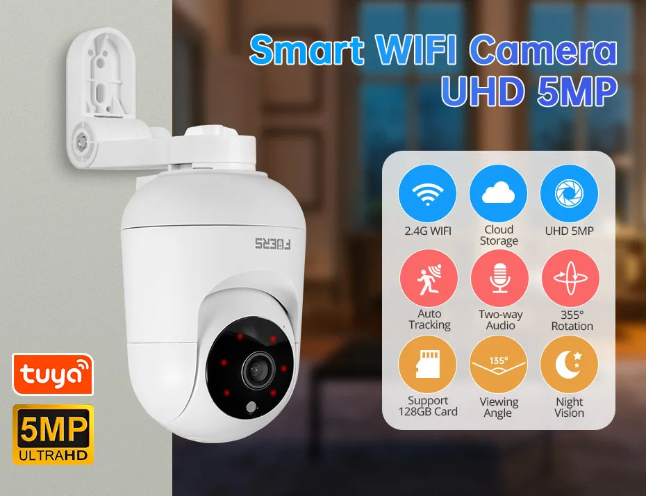 Camera WiFi Inteligente com Suporte Ajustável 4K 8MP – Rastreamento AI e Armazenamento de Até 128GB