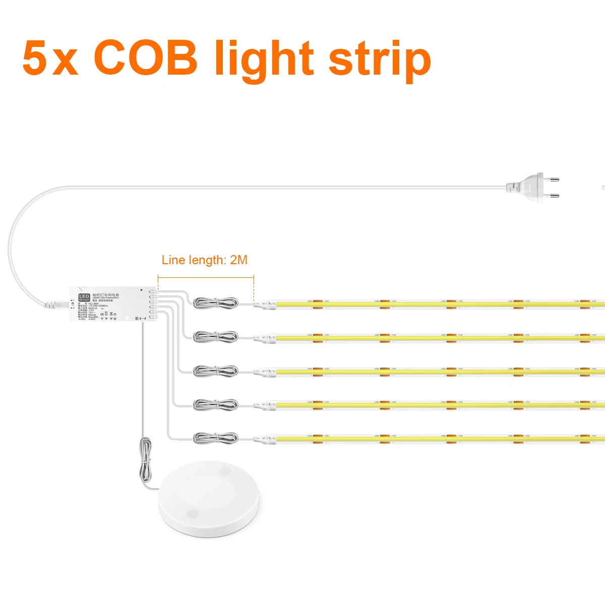 Fita LED para Armário com Sensor de Toque – Regulável, Ideal para Móveis de Madeira e Exposição