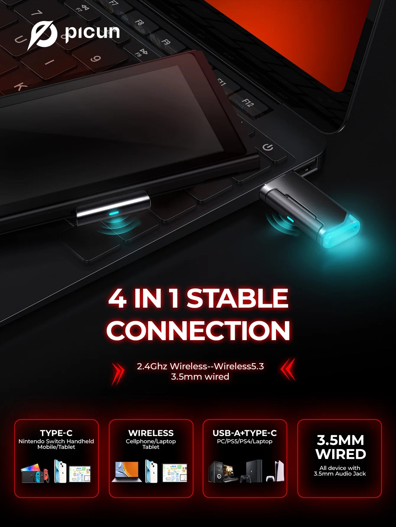 Fone de Ouvido Gamer Sem Fio - 7.1 Surround, Bluetooth 5.3 e Alta Duração de Bateria