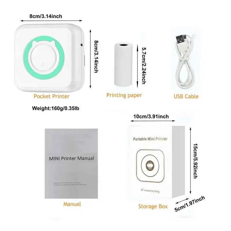 Mini Impressora Térmica Bluetooth – Sem Tinta, Para Etiquetas e Fotos