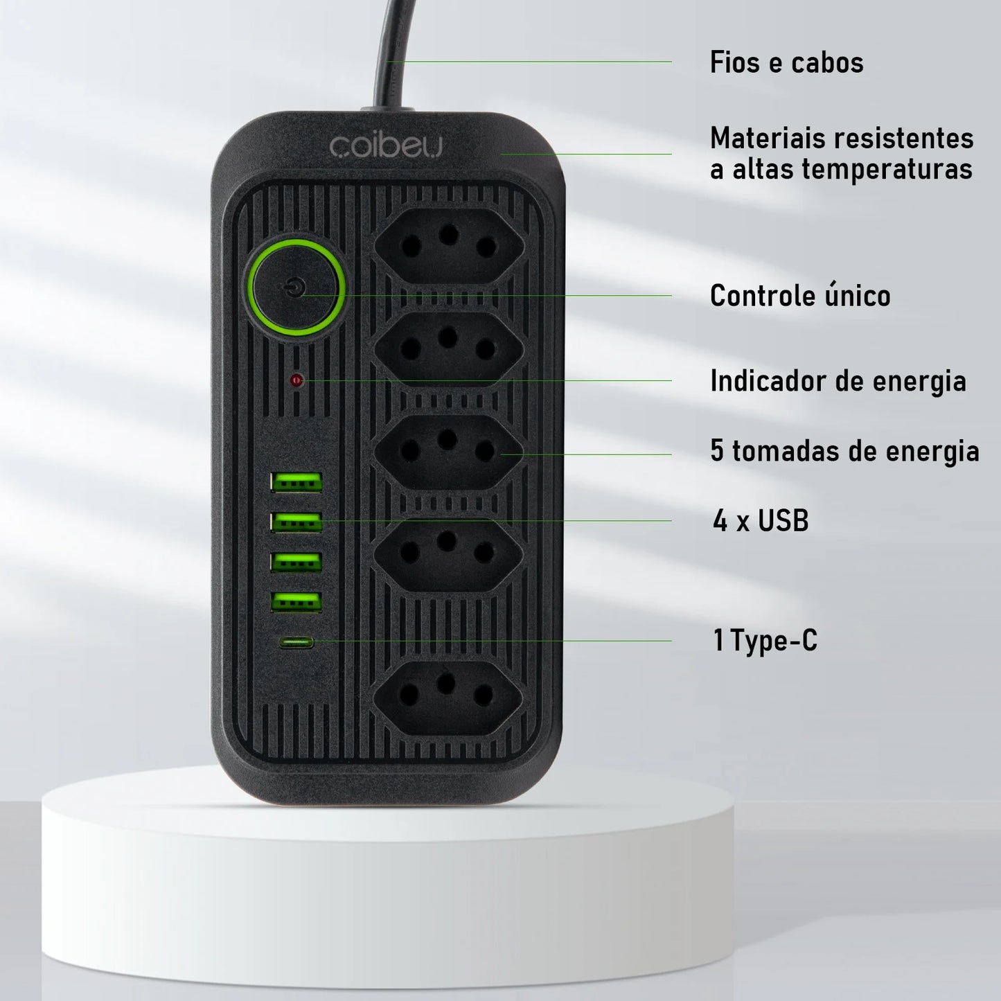 Régua Extensão de Tomadas e Porta USB