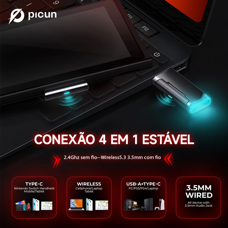 Fone de Ouvido Gamer Sem Fio - 7.1 Surround, Bluetooth 5.3 e Alta Duração de Bateria