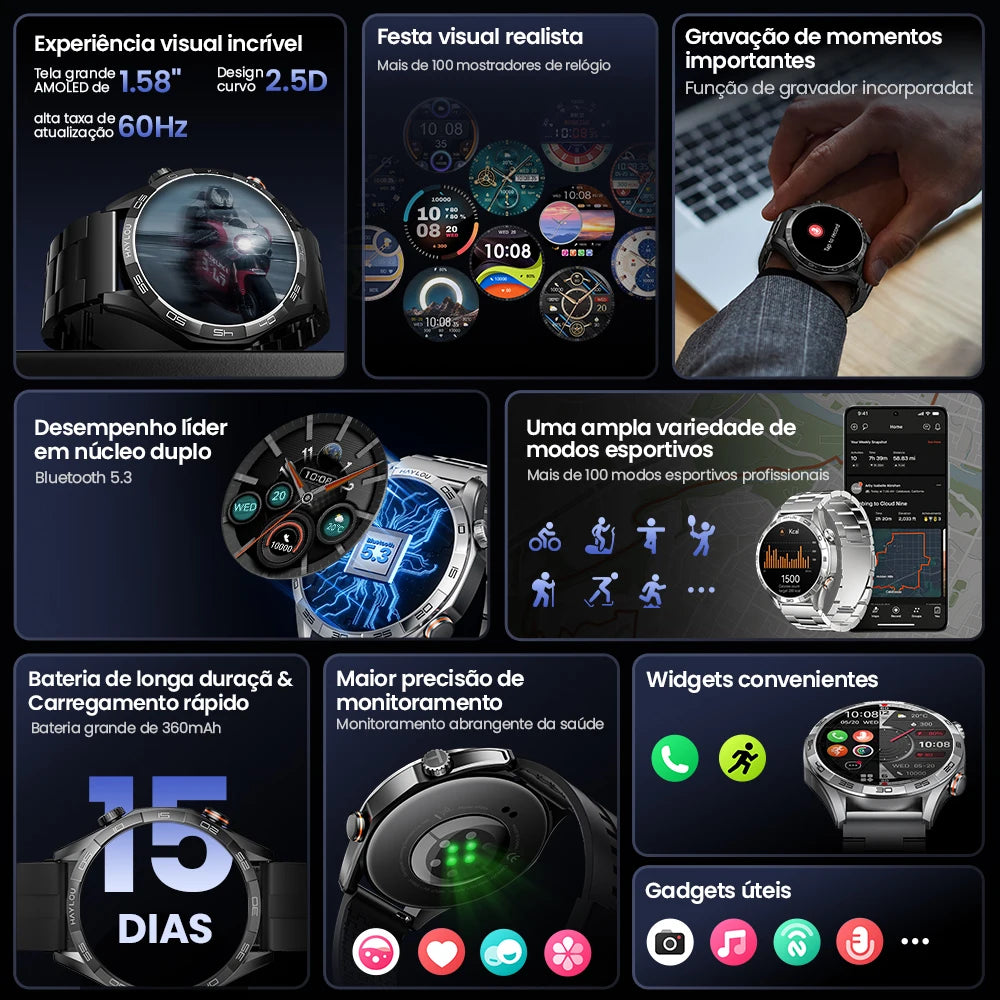 Smartwatch Solar 5 com Chamadas Bluetooth